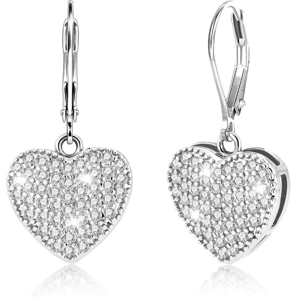 925 Sterling Silver Heart Waterdrop Leverback Hypoallergenic Earring for Women - Picture 1 of 8